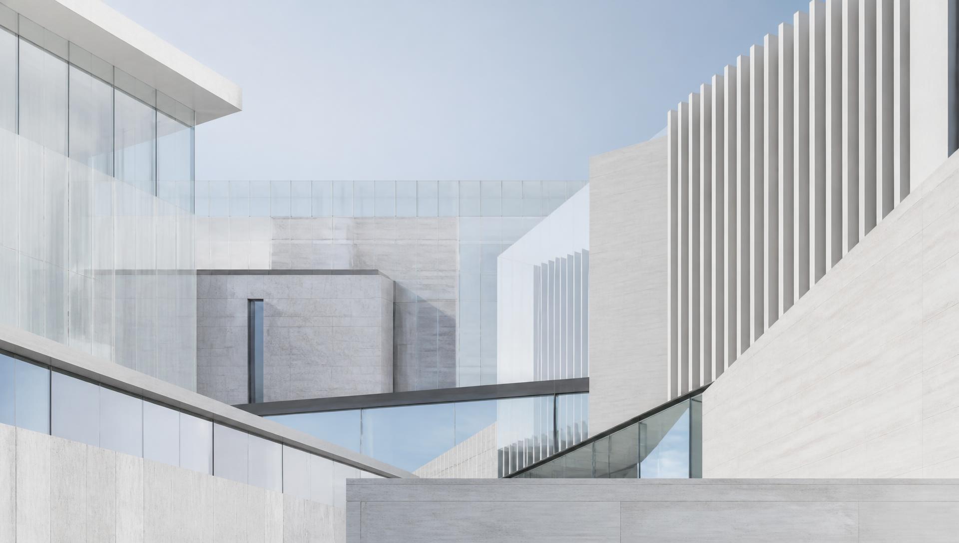 Abstract layered façades of contemporary clinic architecture