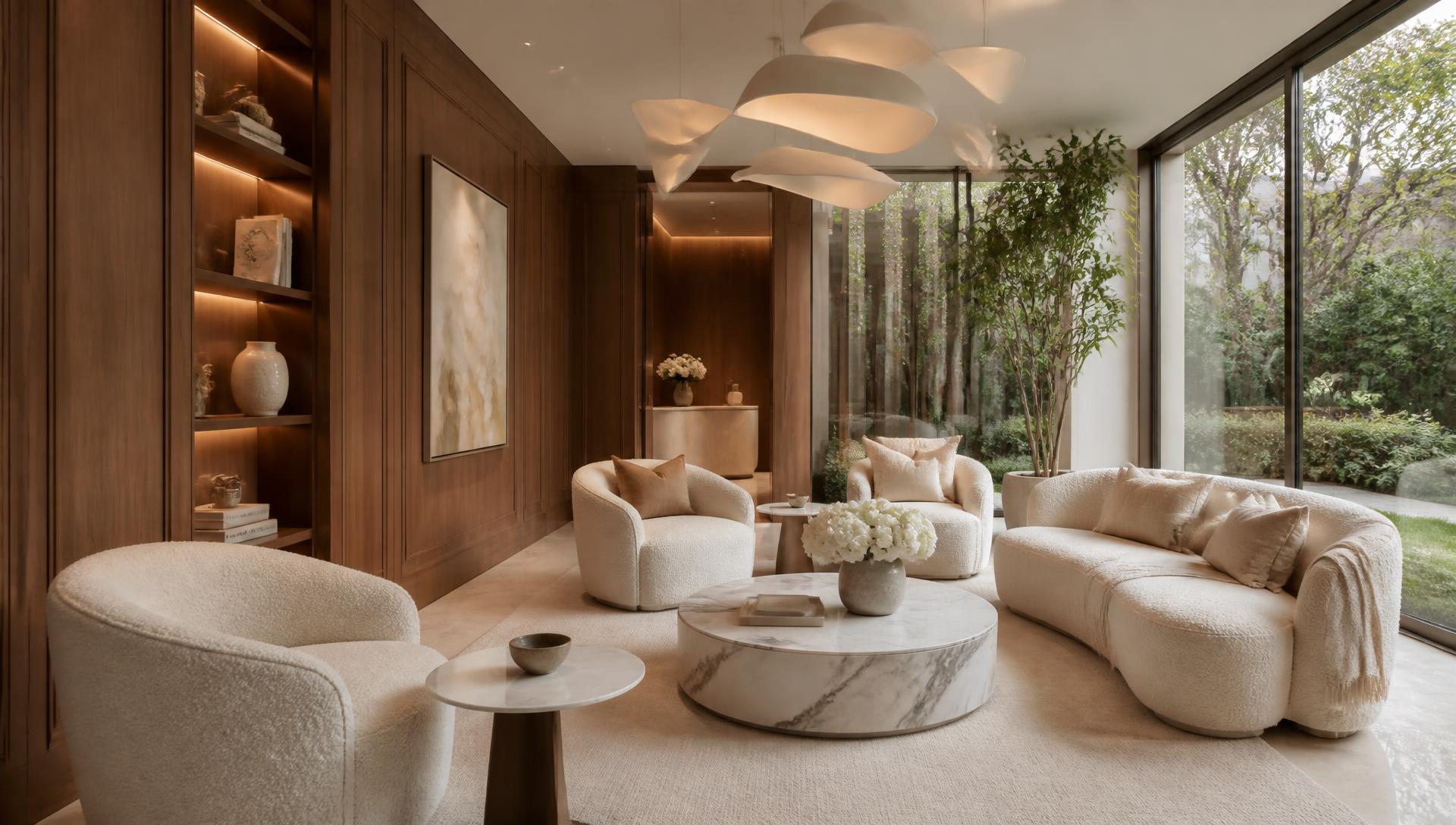 Elegant private medical practice lounge with walnut panelling